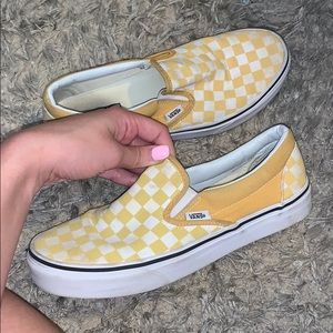 Yellow checkered slip on vans